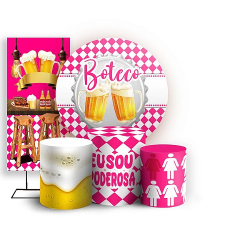 Capas Painel Redondo Trio Cilindro e Faixa Lateral Sublimado - Boteco Rosa