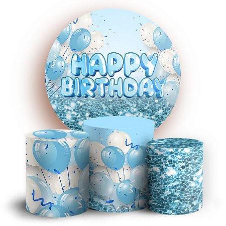 Capas Painel Redondo e Trio Cilindro Sublimado - Feliz Aniversario