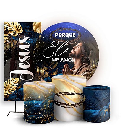 Capas Painel Redondo Trio Cilindro e Faixa Lateral Sublimado - Jesus Leao De Juda