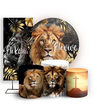 Capas Painel Redondo Trio Cilindro e Faixa Lateral Sublimado - Jesus Leao De Juda