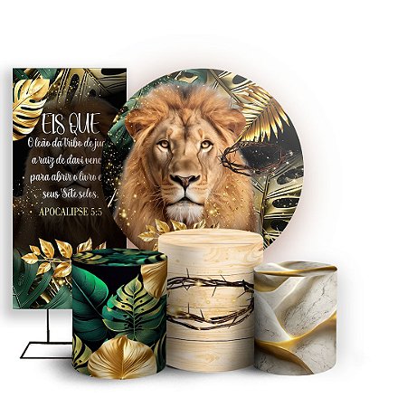 Capas Painel Redondo Trio Cilindro e Faixa Lateral Sublimado - Jesus Leao De Juda