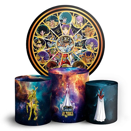 Capas Painel Redondo e Trio Cilindro Sublimado - Cavaleiros do Zodiaco