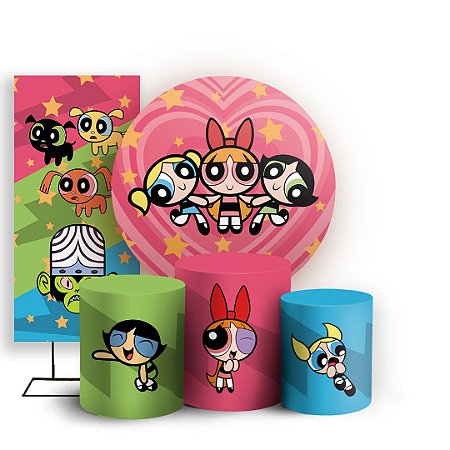 Capas Painel Redondo Trio Cilindro e Faixa Lateral Sublimado - As Meninas Super Poderosas