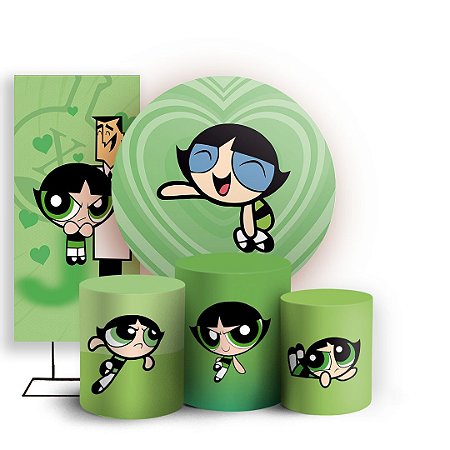 Capas Painel Redondo Trio Cilindro e Faixa Lateral Sublimado - As Meninas Super Poderosas Docinho
