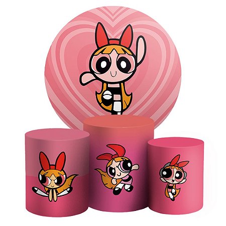 Capas Painel Redondo e Trio Cilindro Sublimado - As Meninas Super Poderosas Florzinha
