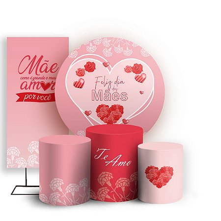 Capas Painel Redondo Trio Cilindro e Faixa Lateral Sublimado - Dia das Mães