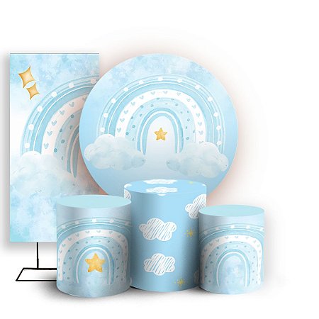 Capas Painel Redondo Trio Cilindro e Faixa Lateral Sublimado - Arco Iris Azul