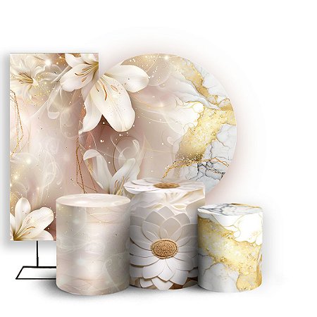 Capas Painel Redondo Trio Cilindro e Faixa Lateral Sublimado - Floral