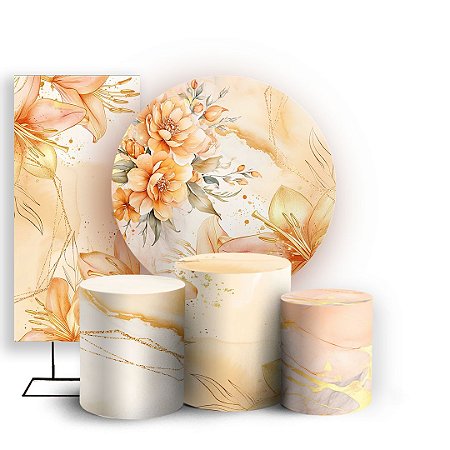 Capas Painel Redondo Trio Cilindro e Faixa Lateral Sublimado - Floral