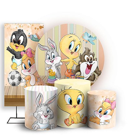 Capas Painel Redondo Trio Cilindro e Faixa Lateral Sublimado - Looney Tunes