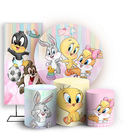 Capas Painel Redondo Trio Cilindro e Faixa Lateral Sublimado - Looney Tunes