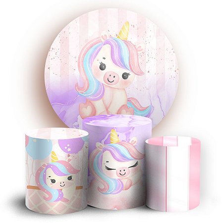 Capas Painel Redondo e Trio Cilindro Sublimado - Unicornio
