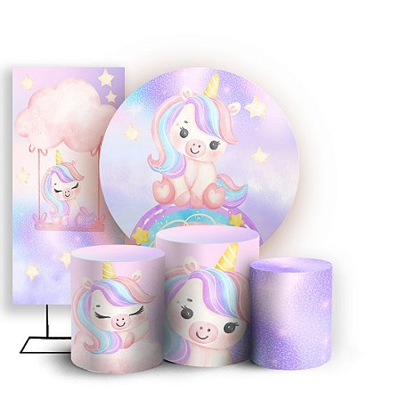 Capas Painel Redondo Trio Cilindro e Faixa Lateral Sublimado - Unicornio