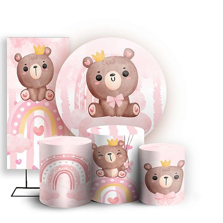 Capas Painel Redondo Trio Cilindro e Faixa Lateral Sublimado - Ursinha