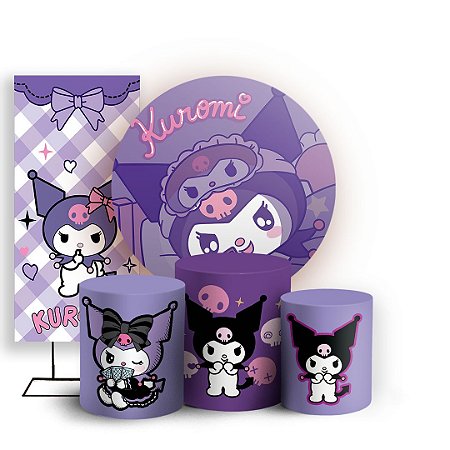 Capas Painel Redondo Trio Cilindro e Faixa Lateral Sublimado - Kuromi Lilas