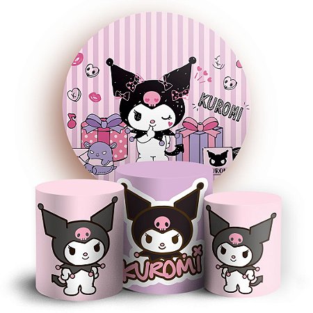 Capas Painel Redondo e Trio Cilindro Sublimado - Kuromi Rosa
