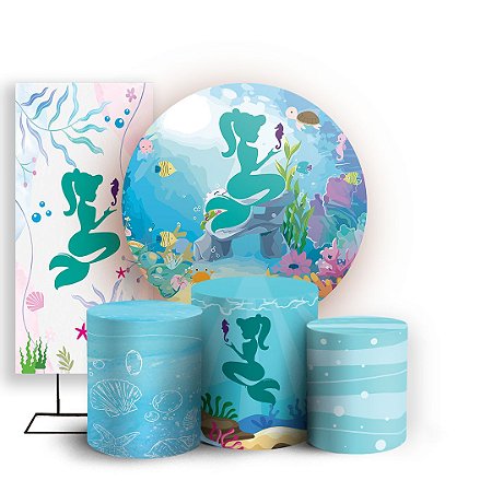 Capas Painel Redondo Trio Cilindro e Faixa Lateral Sublimado - Sereia