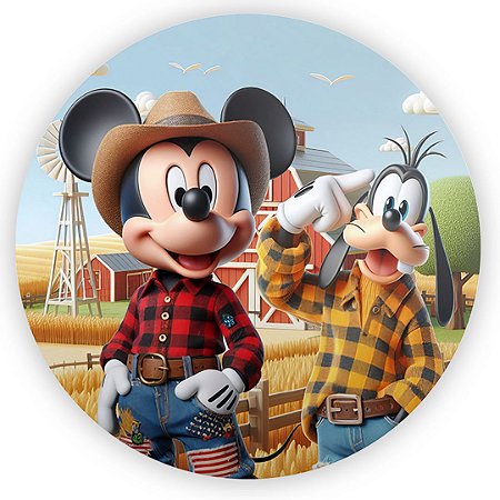 Capa Painel Redondo Sublimado - Mickey Fazendinha