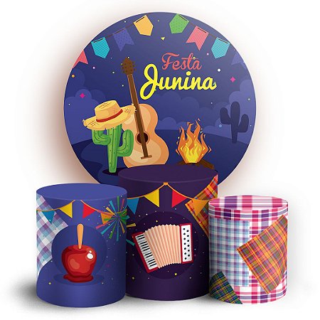 Capas Painel Redondo e Trio Cilindro Sublimado - Festa Junina
