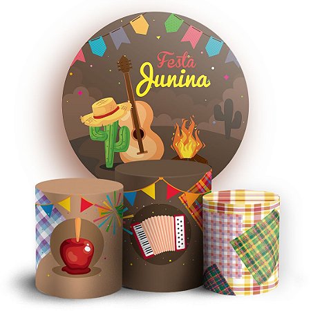 Capas Painel Redondo e Trio Cilindro Sublimado - Festa Junina