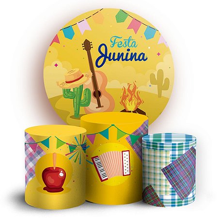 Capas Painel Redondo e Trio Cilindro Sublimado - Festa Junina