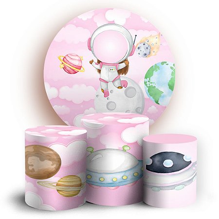 Capas Painel Redondo e Trio Cilindro Sublimado - Astronauta Galaxia