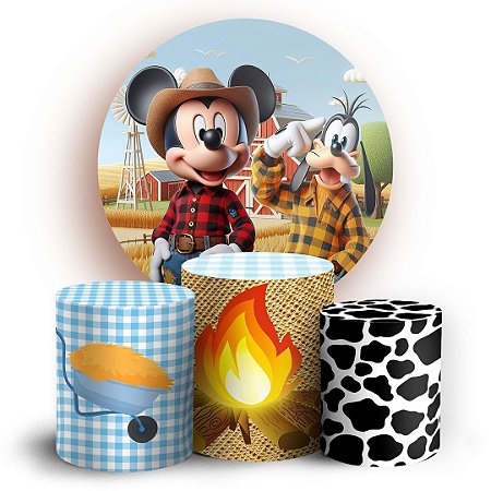 Capas Painel Redondo e Trio Cilindro Sublimado - Mickey Fazendinha