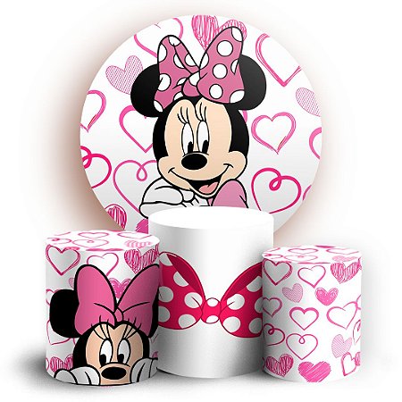 Capas Painel Redondo e Trio Cilindro Sublimado - Minnie Rosa