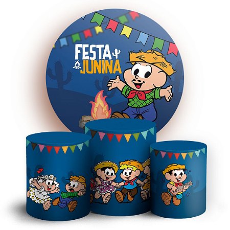 Capas Painel Redondo e Trio Cilindro Sublimado - Festa Junina Turma da Monica