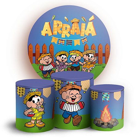Capas Painel Redondo e Trio Cilindro Sublimado - Festa Junina Turma da Monica