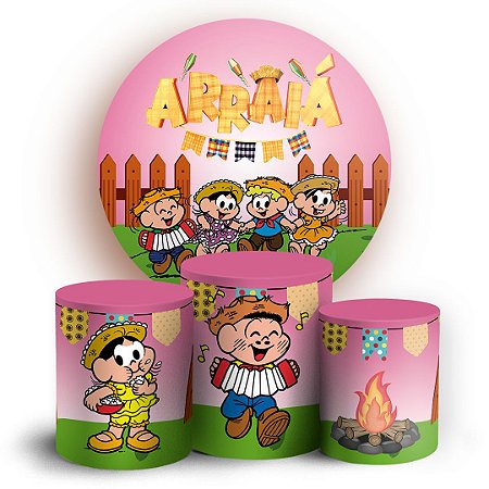 Capas Painel Redondo e Trio Cilindro Sublimado - Festa Junina Turma da Monica