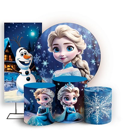 Capas Painel Redondo Trio Cilindro e Faixa Lateral Sublimado - Frozen