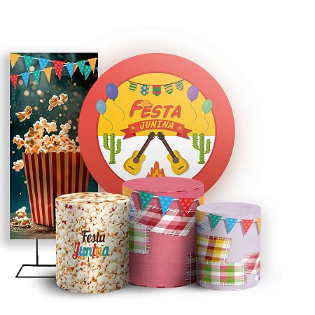 Capas Painel Redondo Trio Cilindro e Faixa Lateral Sublimado - Festa Junina