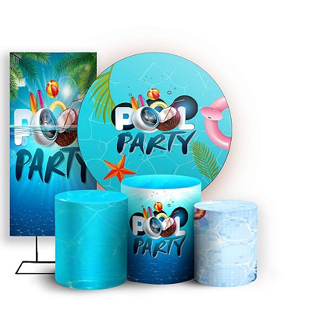 Capas Painel Redondo Trio Cilindro e Faixa Lateral Sublimado - Pool Party