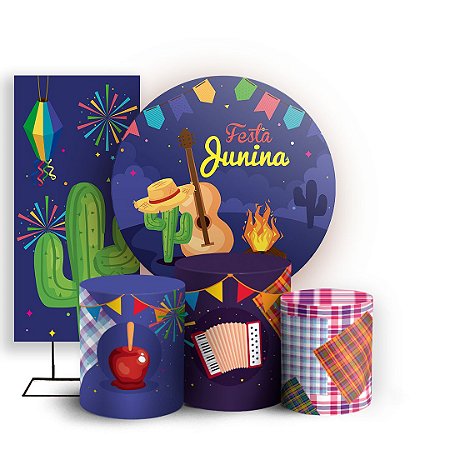Capas Painel Redondo Trio Cilindro e Faixa Lateral Sublimado - Festa Junina