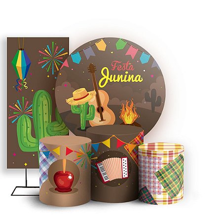 Capas Painel Redondo Trio Cilindro e Faixa Lateral Sublimado - Festa Junina