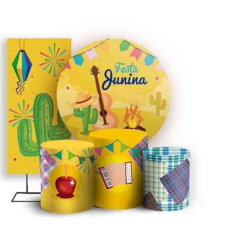 Capas Painel Redondo Trio Cilindro e Faixa Lateral Sublimado - Festa Junina