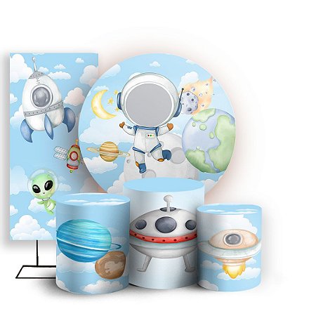 Capas Painel Redondo Trio Cilindro e Faixa Lateral Sublimado - Astronauta Galaxia