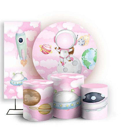 Capas Painel Redondo Trio Cilindro e Faixa Lateral Sublimado - Astronauta Galaxia