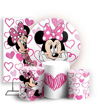 Capas Painel Redondo Trio Cilindro e Faixa Lateral Sublimado - Minnie Rosa