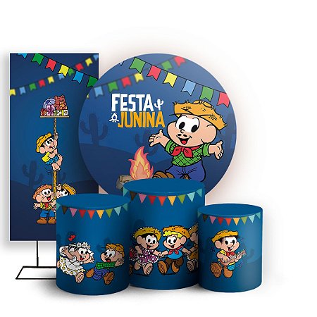 Capas Painel Redondo Trio Cilindro e Faixa Lateral Sublimado - Festa Junina Turma da Monica