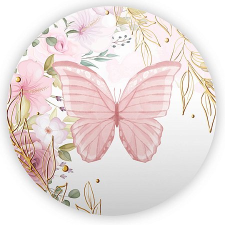 Capa Painel Redondo Sublimado - Borboleta Rosa