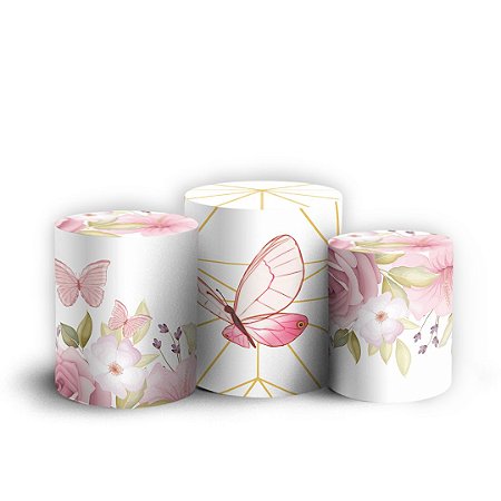 Capas Trio Cilindro Sublimado Vest Facil - Borboleta Rosa