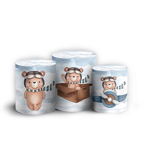 Capas Trio Cilindro Sublimado Vest Facil - Ursinho Aviador