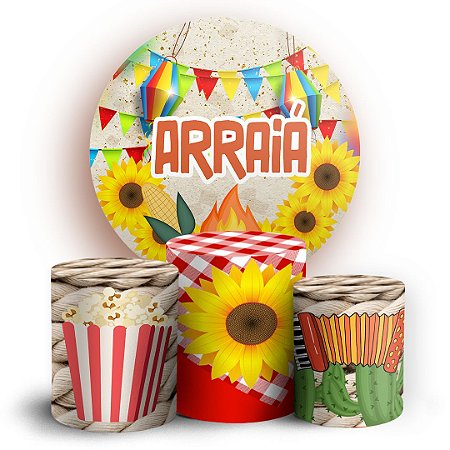 Capas Painel Redondo e Trio Cilindro Sublimado - Festa Junina