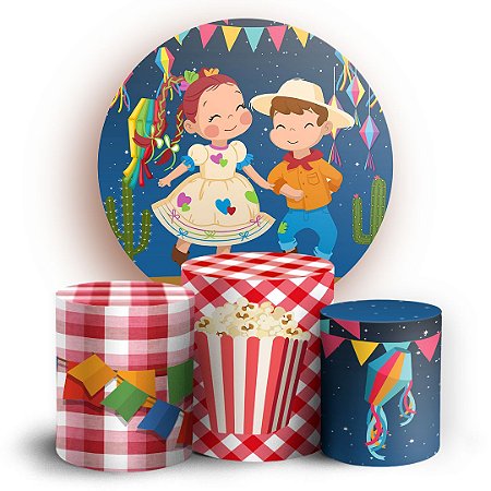 Capas Painel Redondo e Trio Cilindro Sublimado - Festa Junina