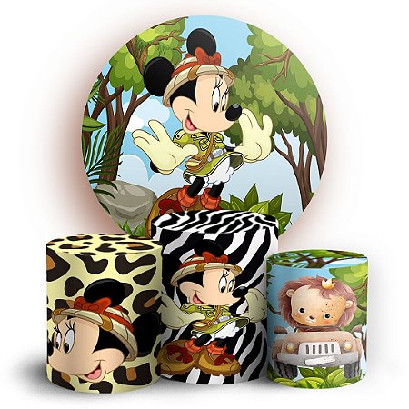 Capas Painel Redondo e Trio Cilindro Sublimado - Minnie Safari