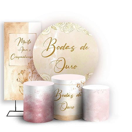 Capas Painel Redondo Trio Cilindro e Faixa Lateral Sublimado - Bodas de Ouro