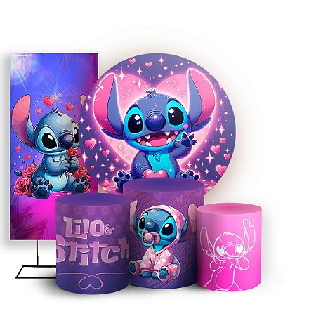 Capas Painel Redondo Trio Cilindro e Faixa Lateral Sublimado - Lilo e Stitch