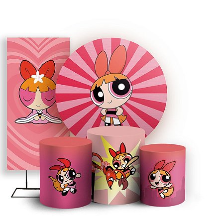 Capas Painel Redondo Trio Cilindro e Faixa Lateral Sublimado - Florzinha As Meninas Super Poderosas